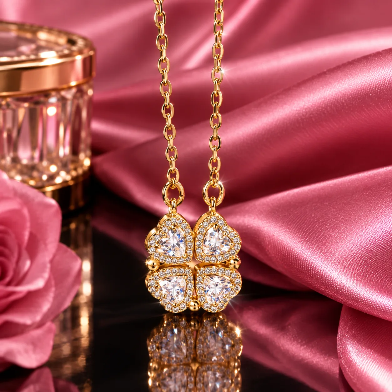 Collar trébol dorado con circonias