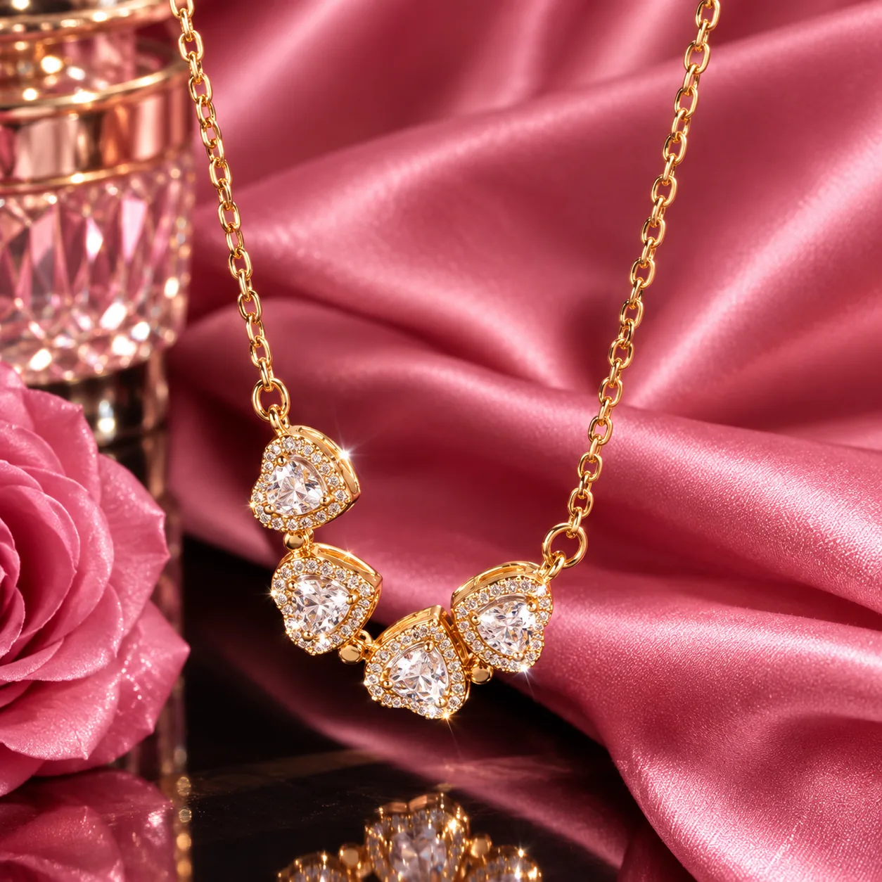Collar de corazones dorado con circonias